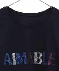 RLKEV24210 HIROKO BIS GRANDE(ヒロコ ビス グランデ) 【大きいサイズ】スパンコールロゴTシャツ /洗える ネイビー