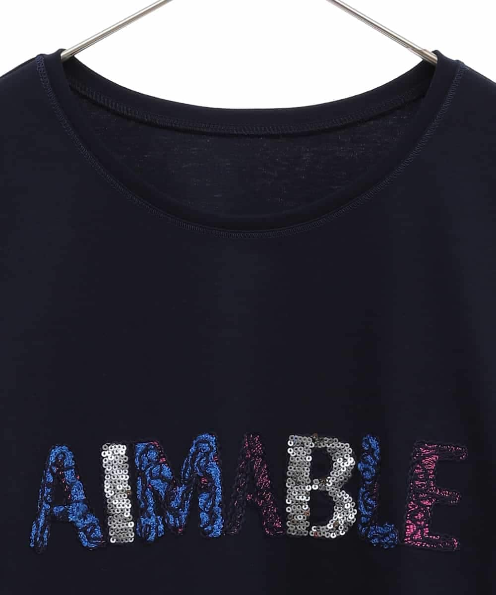 RLKEV24210 HIROKO BIS GRANDE(ヒロコ ビス グランデ) 【大きいサイズ】スパンコールロゴTシャツ /洗える ネイビー