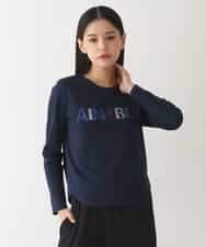 RLKEV24210 HIROKO BIS GRANDE(ヒロコ ビス グランデ) 【大きいサイズ】スパンコールロゴTシャツ /洗える ネイビー