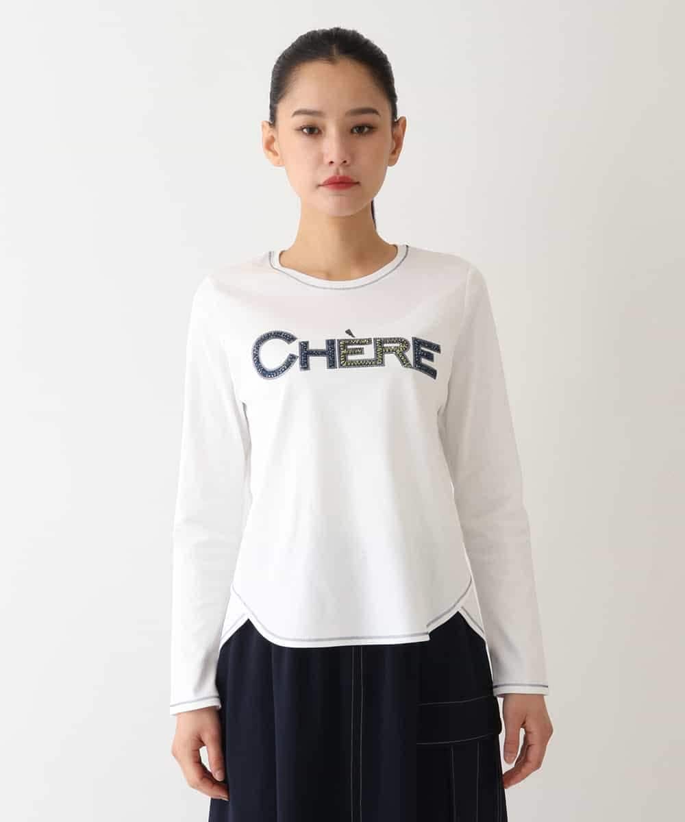 RLKEV24210 HIROKO BIS GRANDE(ヒロコ ビス グランデ) 【大きいサイズ】スパンコールロゴTシャツ /洗える ホワイト