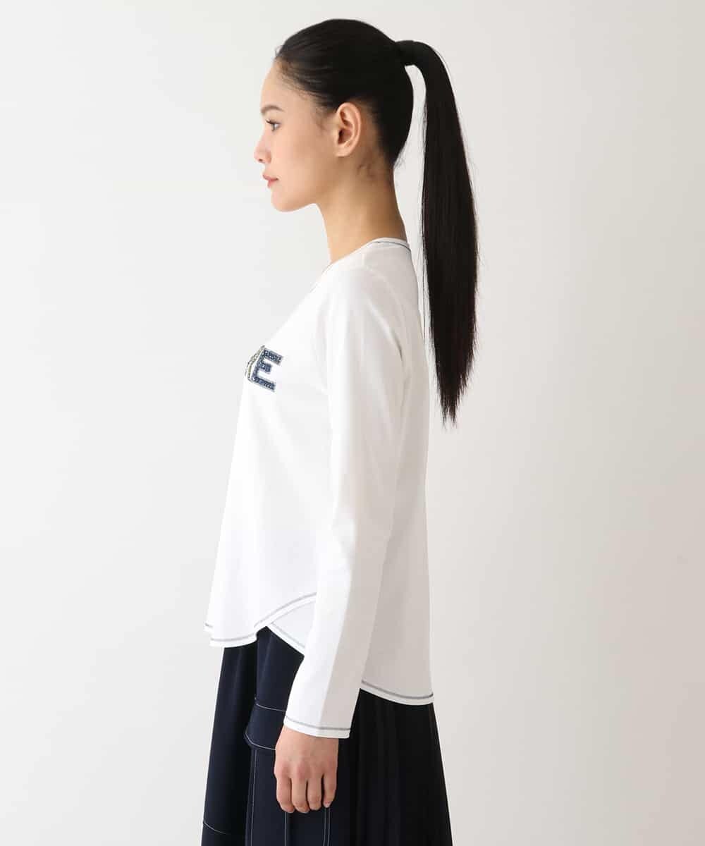 RLKEV24210 HIROKO BIS GRANDE(ヒロコ ビス グランデ) 【大きいサイズ】スパンコールロゴTシャツ /洗える ホワイト