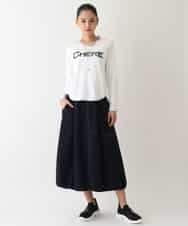 RLKEV24210 HIROKO BIS GRANDE(ヒロコ ビス グランデ) 【大きいサイズ】スパンコールロゴTシャツ /洗える ホワイト