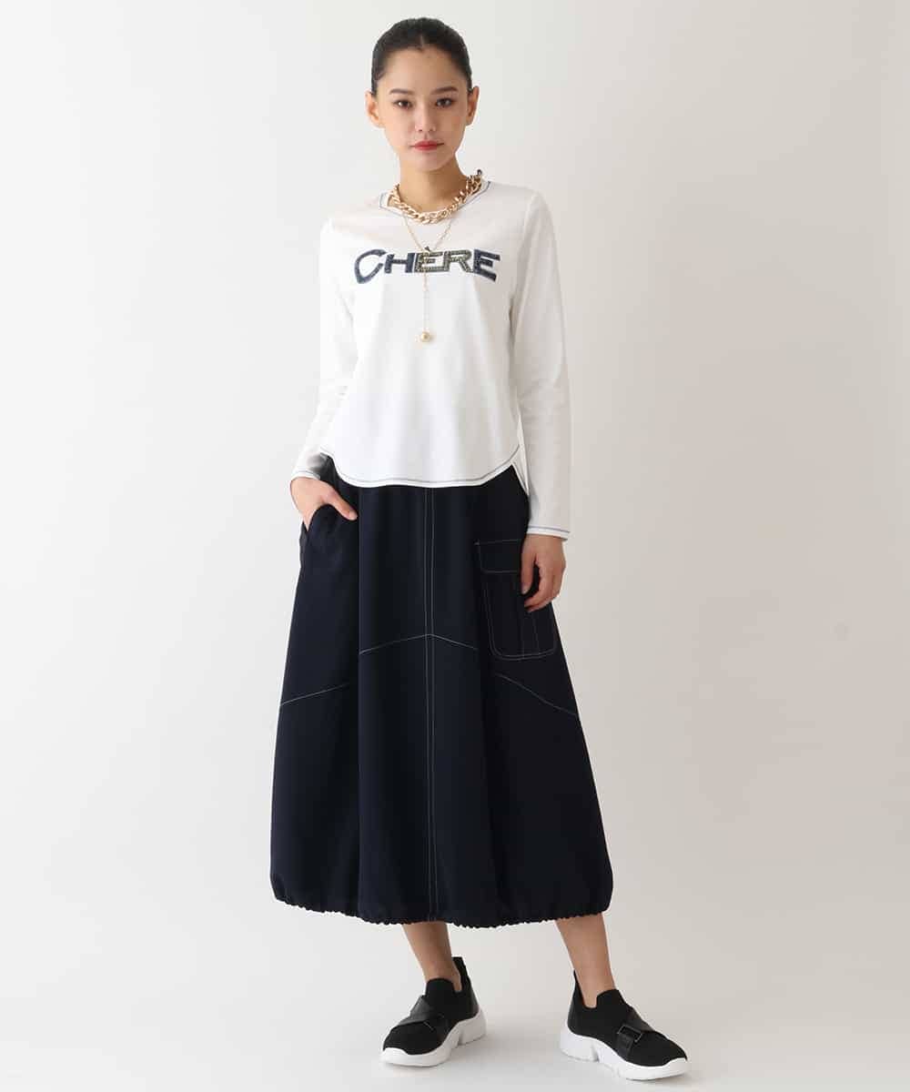 RLKEV24210 HIROKO BIS GRANDE(ヒロコ ビス グランデ) 【大きいサイズ】スパンコールロゴTシャツ /洗える ホワイト