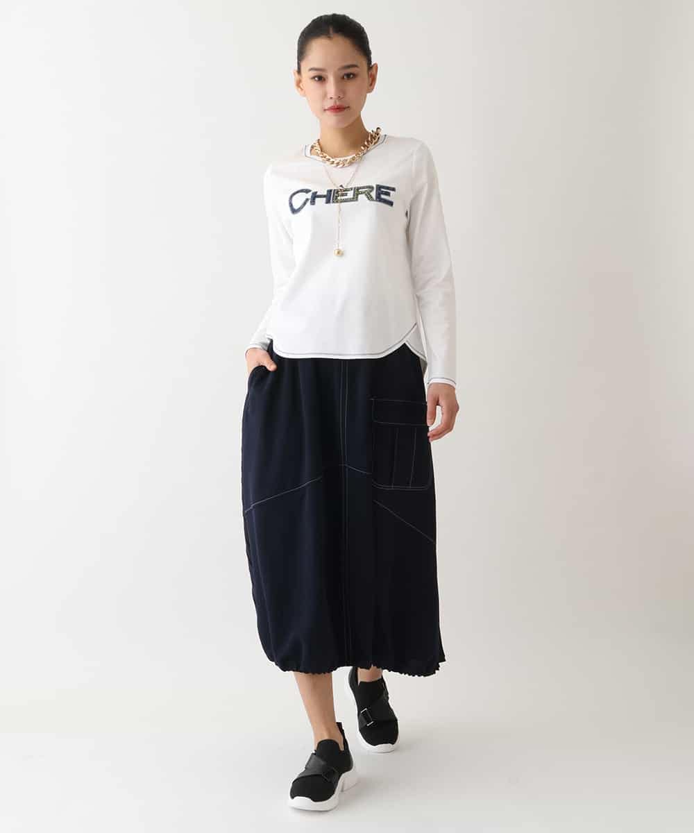 RLKEV24210 HIROKO BIS GRANDE(ヒロコ ビス グランデ) 【大きいサイズ】スパンコールロゴTシャツ /洗える ホワイト