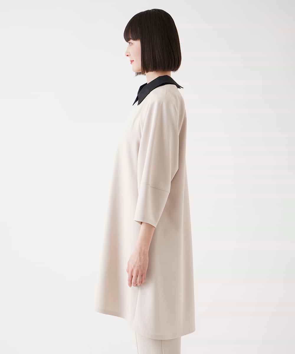 RLKFA22380 HIROKO BIS GRANDE(ヒロコ ビス グランデ) 【大きいサイズ】襟付きジャージーチュニックブラウス /洗える ベージュ