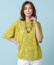 RLKFB40260 HIROKO BIS GRANDE(ヒロコ ビス グランデ) 【大きいサイズ】ドットシアードルマンカットソー /洗える イエロー