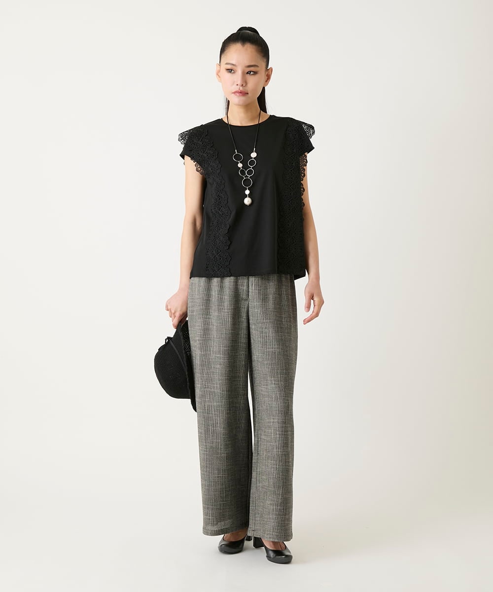 RLKFD30210 HIROKO BIS GRANDE(ヒロコ ビス グランデ) 【大きいサイズ】サイドレースフレンチスリーブカットソー /洗える ブルー