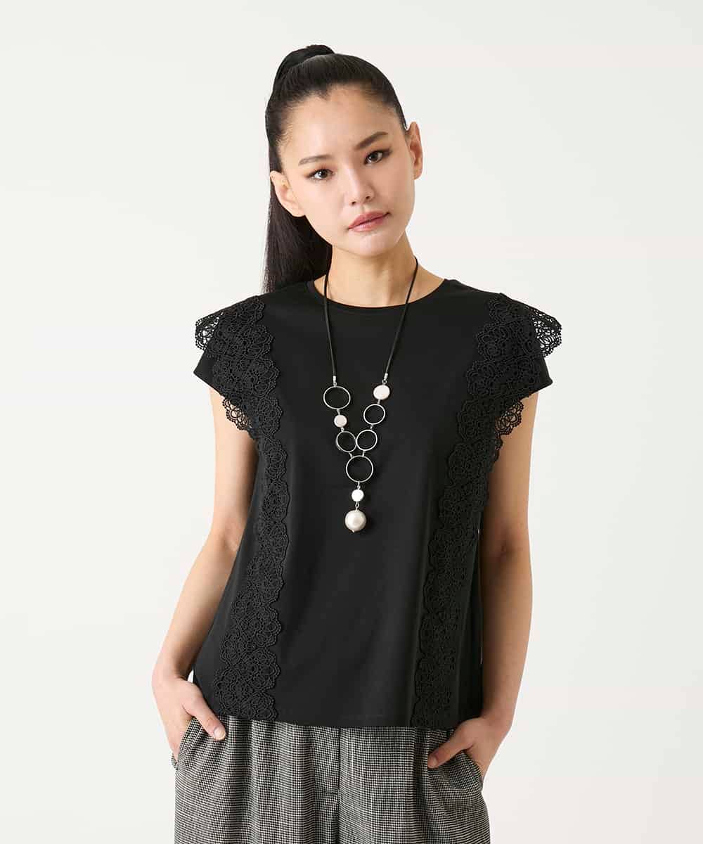 RLKFD30210 HIROKO BIS GRANDE(ヒロコ ビス グランデ) 【大きいサイズ】サイドレースフレンチスリーブカットソー /洗える ブルー