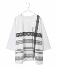 RLKFD31210 HIROKO BIS GRANDE(ヒロコ ビス グランデ) レーステープデザインコットンカットソー ホワイト