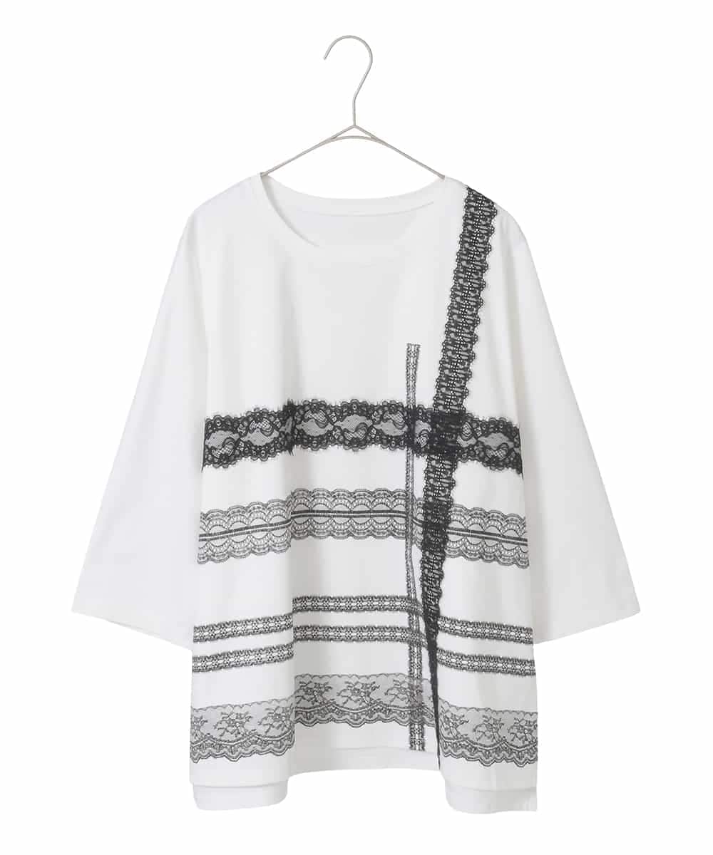 RLKFD31210 HIROKO BIS GRANDE(ヒロコ ビス グランデ) レーステープデザインコットンカットソー ホワイト