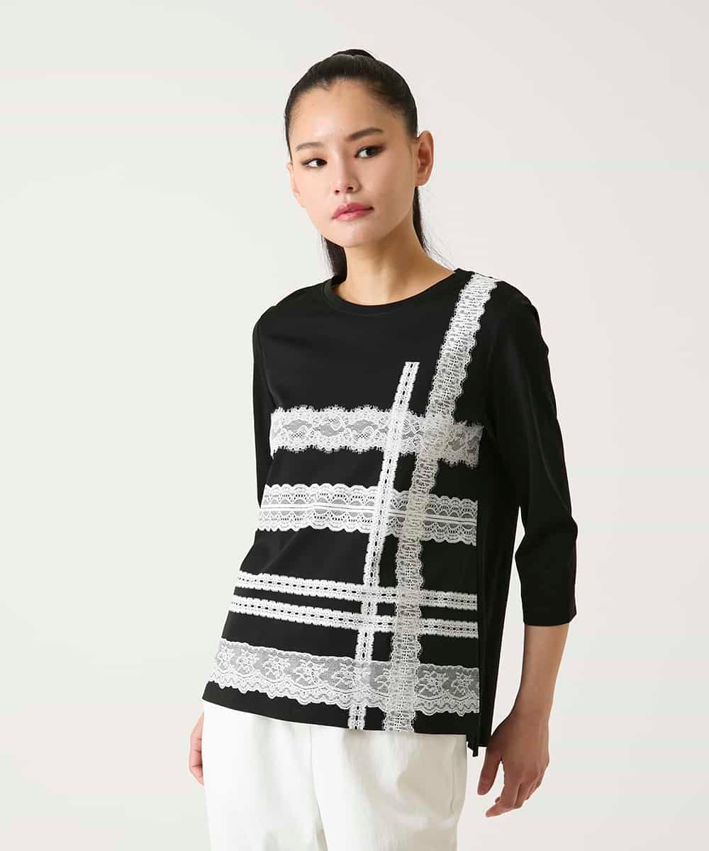 RLKFD31210 HIROKO BIS GRANDE(ヒロコ ビス グランデ) レーステープデザインコットンカットソー ホワイト