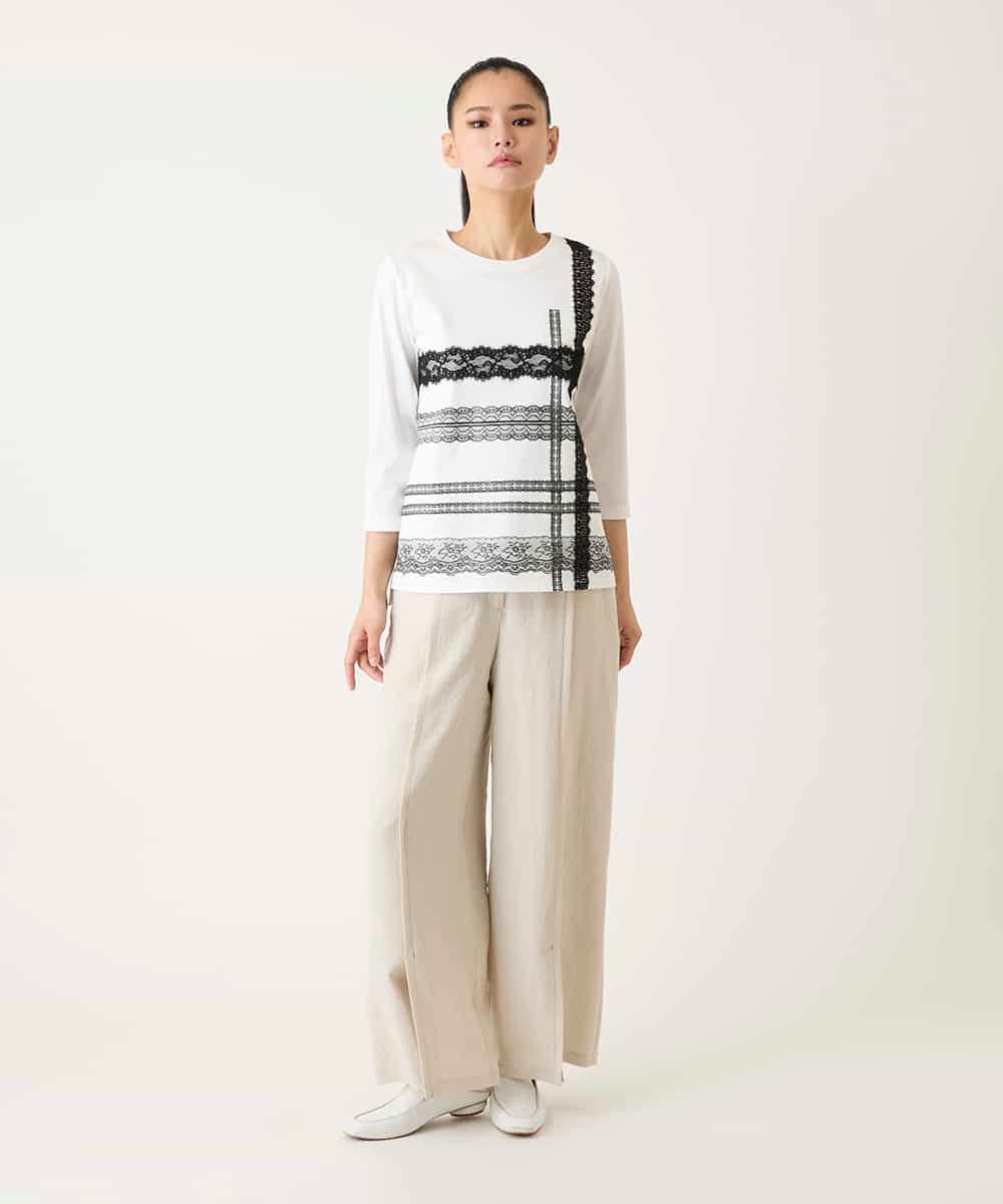 RLKFD31210 HIROKO BIS GRANDE(ヒロコ ビス グランデ) レーステープデザインコットンカットソー ホワイト