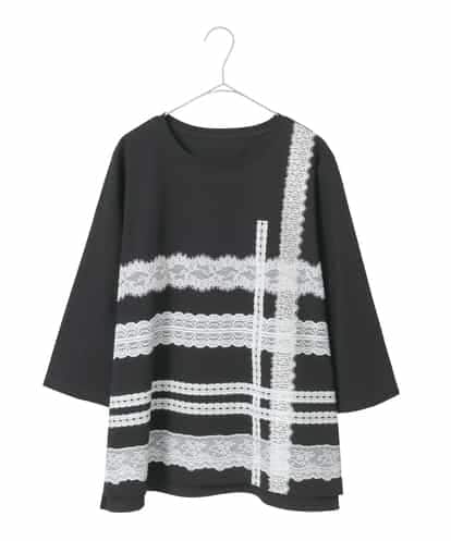 RLKFD31210 HIROKO BIS GRANDE 【大きいサイズ】レーステープデザインコットンカットソー