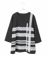 RLKFD31210 HIROKO BIS GRANDE(ヒロコ ビス グランデ) レーステープデザインコットンカットソー ブラック