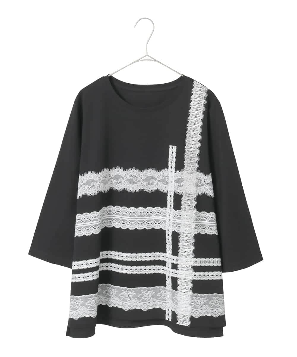 RLKFD31210 HIROKO BIS GRANDE(ヒロコ ビス グランデ) レーステープデザインコットンカットソー ブラック