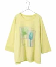 RLKFD38280 HIROKO BIS GRANDE(ヒロコ ビス グランデ) 【大きいサイズ】異素材ジョイントコラージュデザインカットソー イエロー