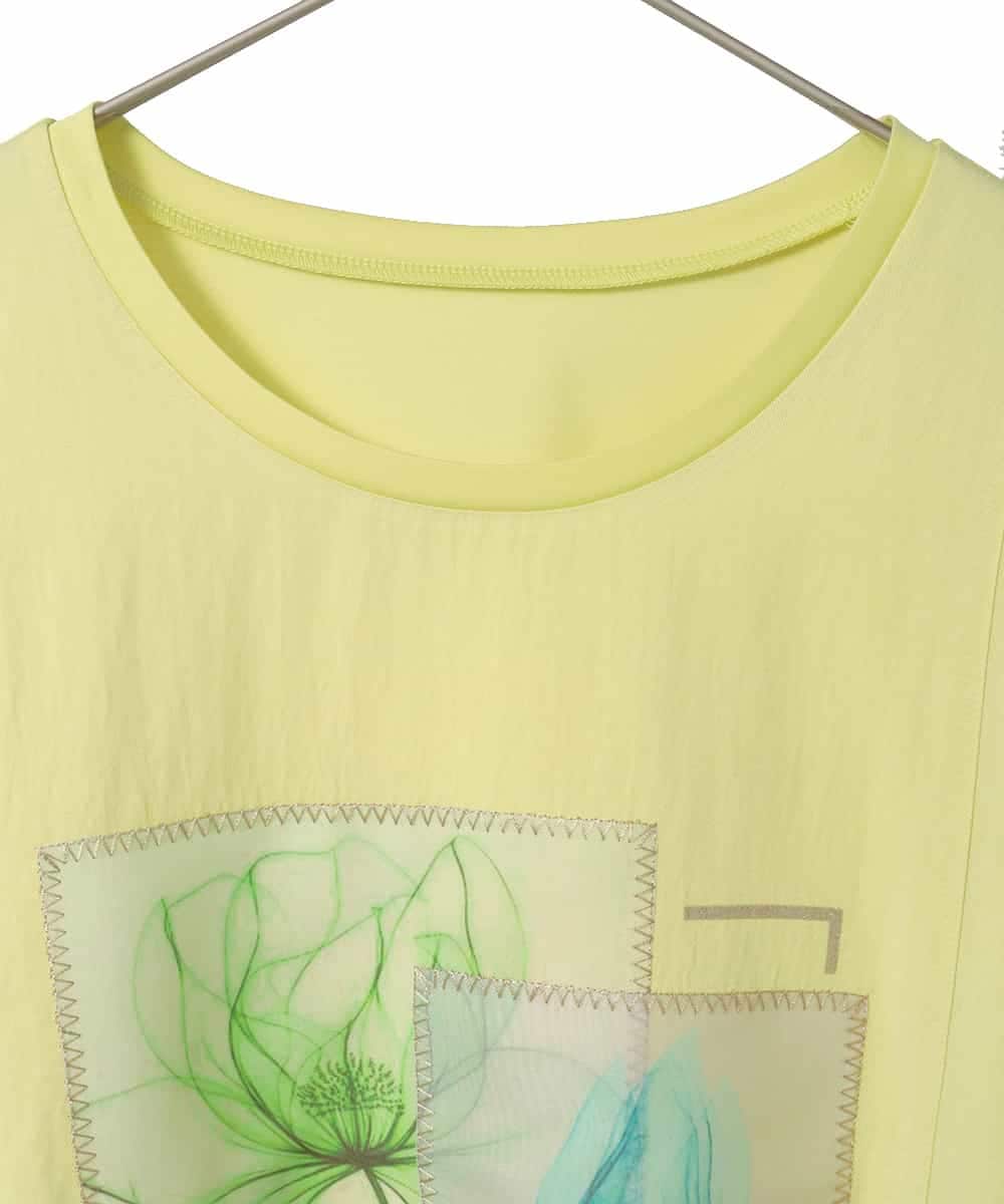 RLKFD38280 HIROKO BIS GRANDE(ヒロコ ビス グランデ) 【大きいサイズ】異素材ジョイントコラージュデザインカットソー イエロー