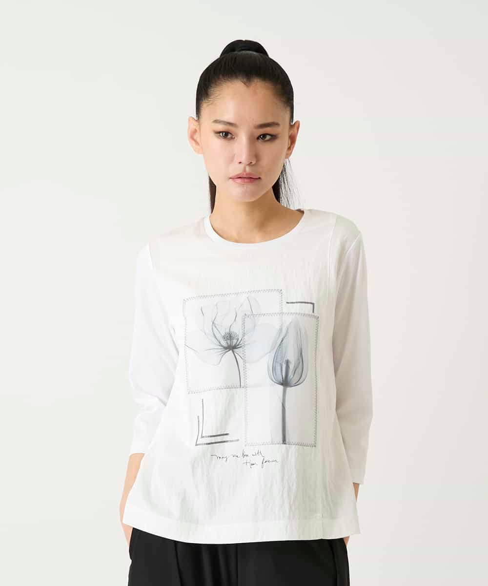 RLKFD38280 HIROKO BIS GRANDE(ヒロコ ビス グランデ) 【大きいサイズ】異素材ジョイントコラージュデザインカットソー イエロー