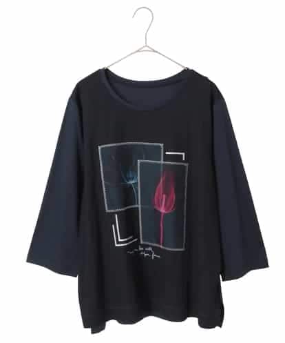 RLKFD38280 HIROKO BIS GRANDE 【大きいサイズ】異素材ジョイントコラージュデザインカットソー