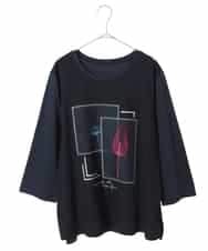 RLKFD38280 HIROKO BIS GRANDE(ヒロコ ビス グランデ) 【大きいサイズ】異素材ジョイントコラージュデザインカットソー ネイビー