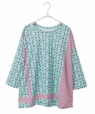 RLKFD40210 HIROKO BIS GRANDE(ヒロコ ビス グランデ) 【大きいサイズ】幾何デザインボックスシルエットブラウス グリーン