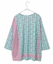 RLKFD40210 HIROKO BIS GRANDE(ヒロコ ビス グランデ) 【大きいサイズ】幾何デザインボックスシルエットブラウス グリーン