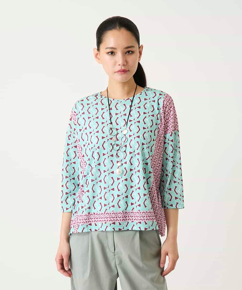 RLKFD40210 HIROKO BIS GRANDE(ヒロコ ビス グランデ) 【大きいサイズ】幾何デザインボックスシルエットブラウス グリーン