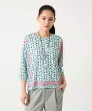 RLKFD40210 HIROKO BIS GRANDE(ヒロコ ビス グランデ) 【大きいサイズ】幾何デザインボックスシルエットブラウス グリーン