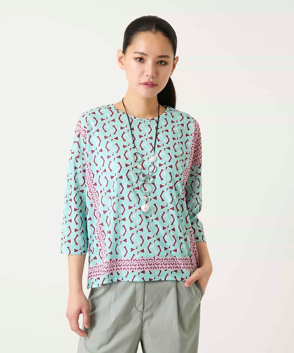 RLKFD40210 HIROKO BIS GRANDE(ヒロコ ビス グランデ) 【大きいサイズ】幾何デザインボックスシルエットブラウス グリーン