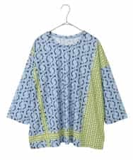 RLKFD40210 HIROKO BIS GRANDE(ヒロコ ビス グランデ) 【大きいサイズ】幾何デザインボックスシルエットブラウス ライトブルー