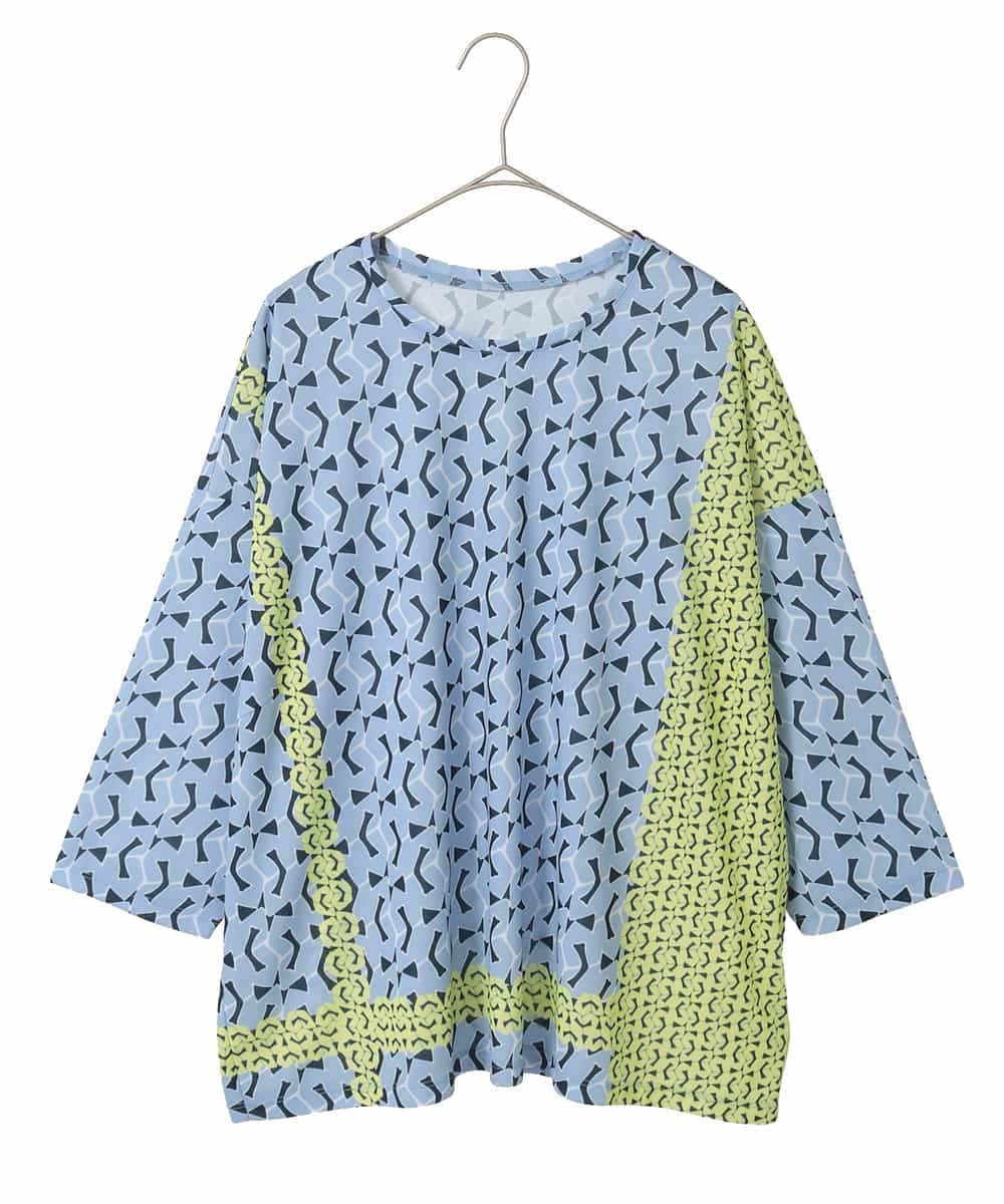 RLKFD40210 HIROKO BIS GRANDE(ヒロコ ビス グランデ) 【大きいサイズ】幾何デザインボックスシルエットブラウス ライトブルー