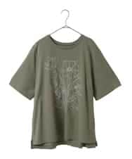 RLKGA07210 HIROKO BIS GRANDE(ヒロコ ビス グランデ) 【大きいサイズ】ステッチ刺繍デザインTシャツ /洗える カーキ