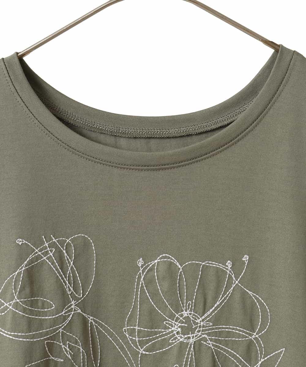 RLKGA07210 HIROKO BIS GRANDE(ヒロコ ビス グランデ) 【大きいサイズ】ステッチ刺繍デザインTシャツ /洗える カーキ