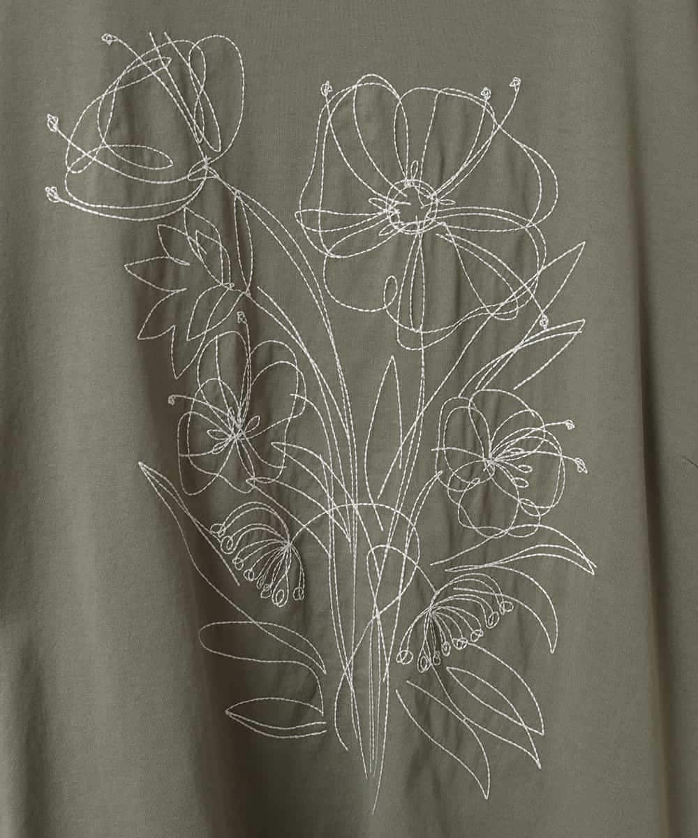 RLKGA07210 HIROKO BIS GRANDE(ヒロコ ビス グランデ) 【大きいサイズ】ステッチ刺繍デザインTシャツ /洗える カーキ