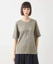RLKGA07210 HIROKO BIS GRANDE(ヒロコ ビス グランデ) 【大きいサイズ】ステッチ刺繍デザインTシャツ /洗える カーキ