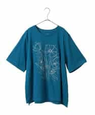 RLKGA07210 HIROKO BIS GRANDE(ヒロコ ビス グランデ) 【大きいサイズ】ステッチ刺繍デザインTシャツ /洗える ブルー