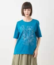RLKGA07210 HIROKO BIS GRANDE(ヒロコ ビス グランデ) 【大きいサイズ】ステッチ刺繍デザインTシャツ /洗える ブルー