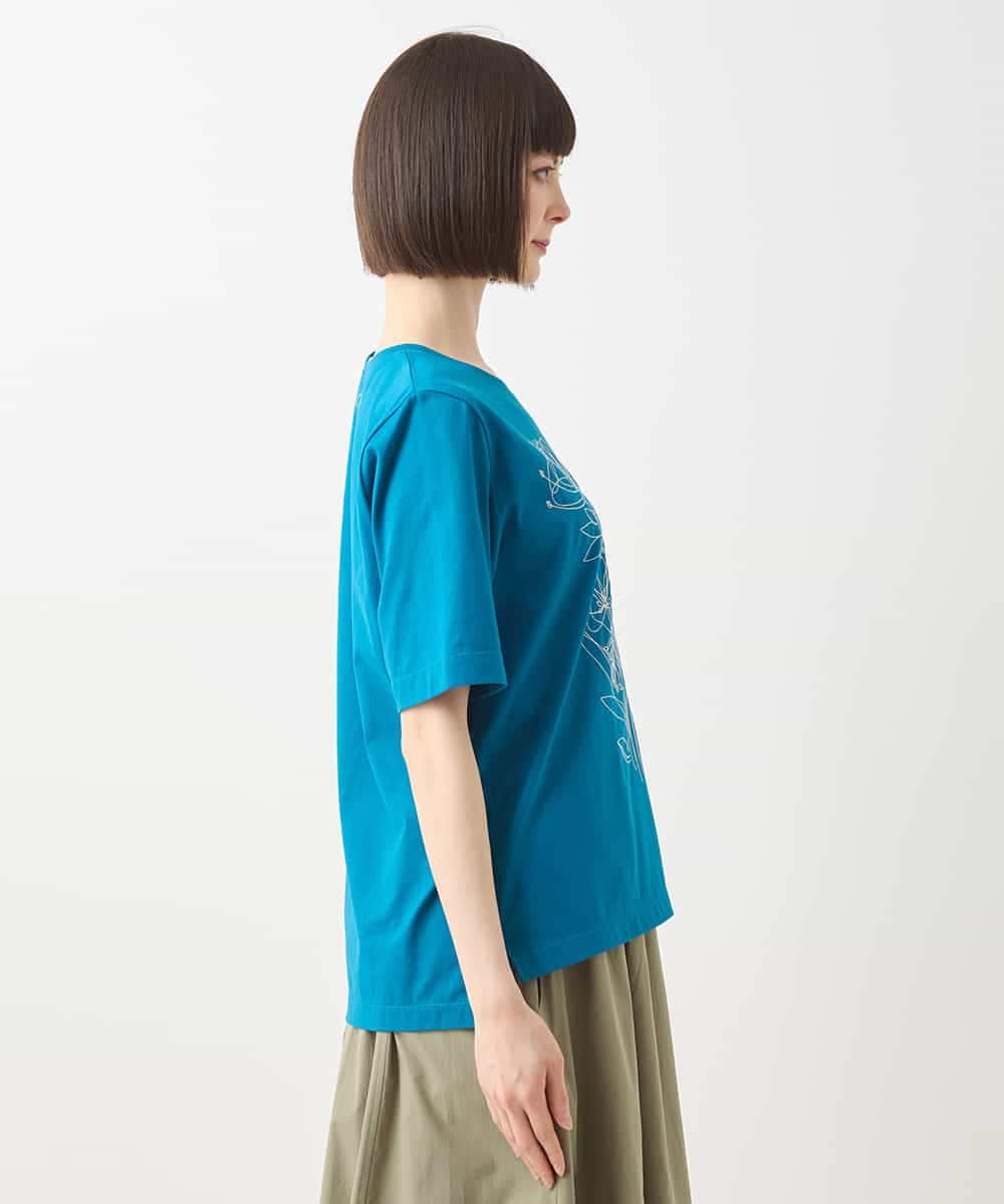 RLKGA07210 HIROKO BIS GRANDE(ヒロコ ビス グランデ) 【大きいサイズ】ステッチ刺繍デザインTシャツ /洗える ブルー