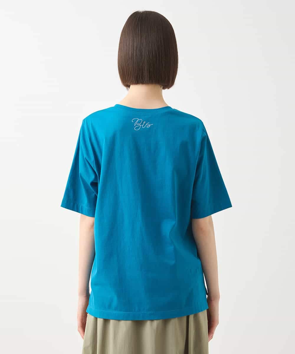 RLKGA07210 HIROKO BIS GRANDE(ヒロコ ビス グランデ) 【大きいサイズ】ステッチ刺繍デザインTシャツ /洗える ブルー