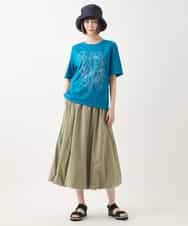 RLKGA07210 HIROKO BIS GRANDE(ヒロコ ビス グランデ) 【大きいサイズ】ステッチ刺繍デザインTシャツ /洗える ブルー