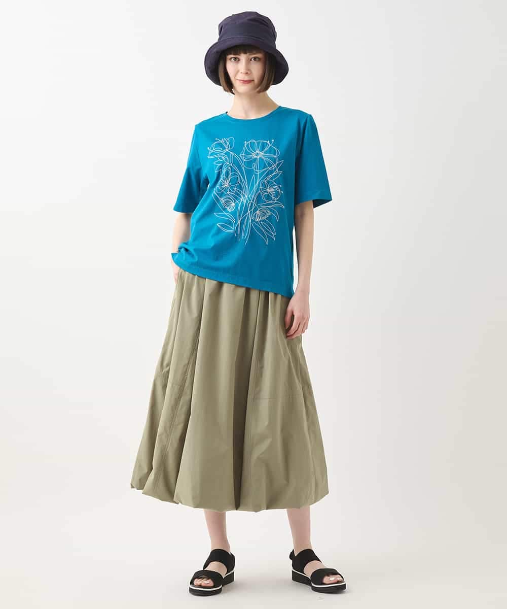RLKGA07210 HIROKO BIS GRANDE(ヒロコ ビス グランデ) 【大きいサイズ】ステッチ刺繍デザインTシャツ /洗える ブルー