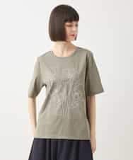 RLKGA07210 HIROKO BIS GRANDE(ヒロコ ビス グランデ) 【大きいサイズ】ステッチ刺繍デザインTシャツ /洗える ブルー