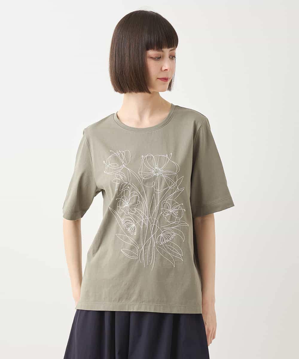 RLKGA07210 HIROKO BIS GRANDE(ヒロコ ビス グランデ) 【大きいサイズ】ステッチ刺繍デザインTシャツ /洗える ブルー
