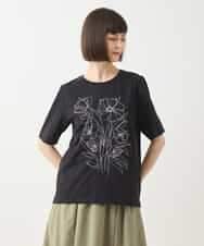 RLKGA07210 HIROKO BIS GRANDE(ヒロコ ビス グランデ) 【大きいサイズ】ステッチ刺繍デザインTシャツ /洗える ブルー