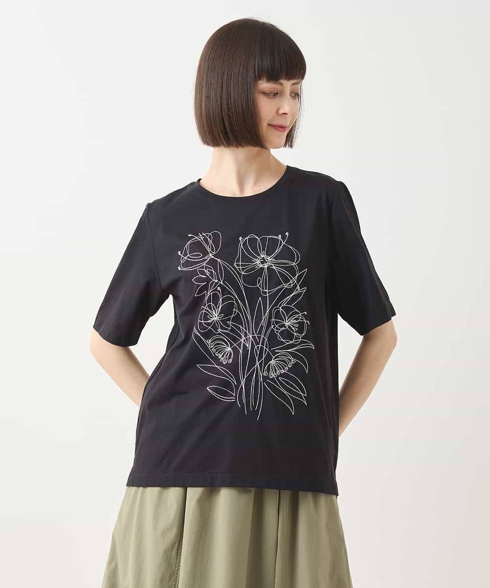 RLKGA07210 HIROKO BIS GRANDE(ヒロコ ビス グランデ) 【大きいサイズ】ステッチ刺繍デザインTシャツ /洗える ブルー