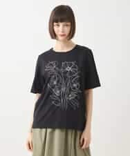 RLKGA07210 HIROKO BIS GRANDE(ヒロコ ビス グランデ) 【大きいサイズ】ステッチ刺繍デザインTシャツ /洗える ブラック