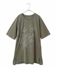 RLKGA08210 HIROKO BIS GRANDE(ヒロコ ビス グランデ) 【大きいサイズ】ステッチ刺繍デザインチュニックTシャツ /洗える カーキ