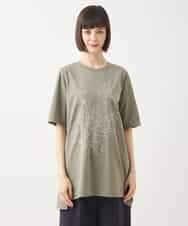 RLKGA08210 HIROKO BIS GRANDE(ヒロコ ビス グランデ) 【大きいサイズ】ステッチ刺繍デザインチュニックTシャツ /洗える カーキ