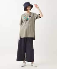 RLKGA08210 HIROKO BIS GRANDE(ヒロコ ビス グランデ) 【大きいサイズ】ステッチ刺繍デザインチュニックTシャツ /洗える カーキ