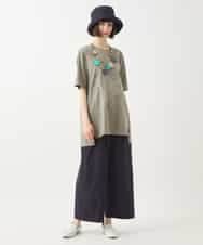 RLKGA08210 HIROKO BIS GRANDE(ヒロコ ビス グランデ) 【大きいサイズ】ステッチ刺繍デザインチュニックTシャツ /洗える カーキ